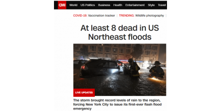 快讯！美国东北部洪水已致至少8人死亡