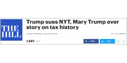 特朗普起诉侄女和《纽约时报》：赔偿金不少于1亿美元