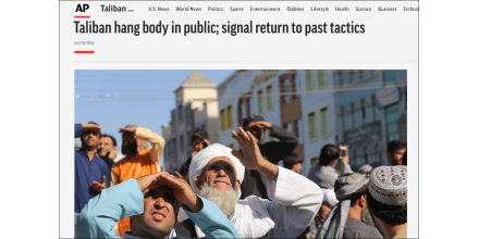 击毙绑匪后，阿富汗塔利班在广场将尸体吊起示众