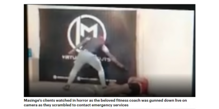 The fitness coach's live studio was killed by a gunman, which was witnessed by 200 students